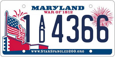MD license plate 1AD4366
