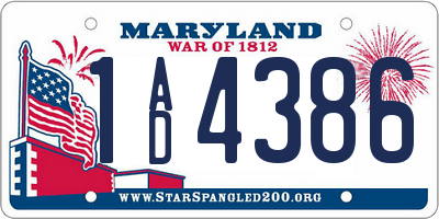 MD license plate 1AD4386