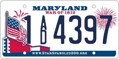 MD license plate 1AD4397