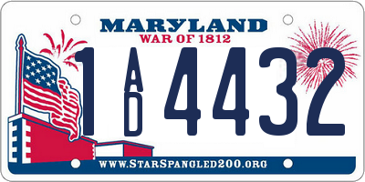 MD license plate 1AD4432