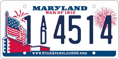 MD license plate 1AD4514