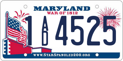 MD license plate 1AD4525