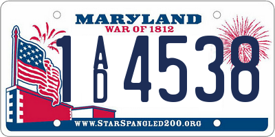 MD license plate 1AD4538