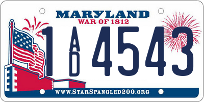 MD license plate 1AD4543