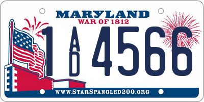 MD license plate 1AD4566