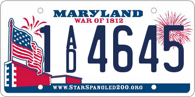 MD license plate 1AD4645