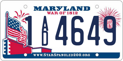 MD license plate 1AD4649