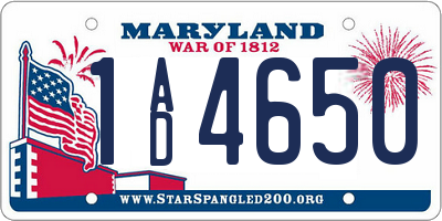 MD license plate 1AD4650