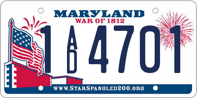 MD license plate 1AD4701
