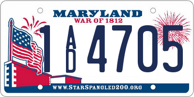 MD license plate 1AD4705