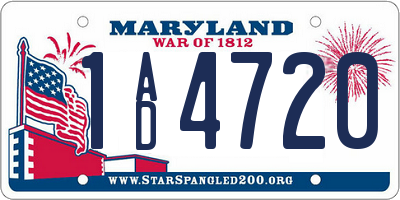 MD license plate 1AD4720
