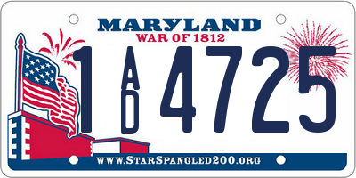 MD license plate 1AD4725