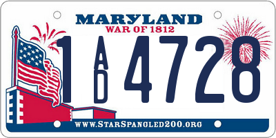 MD license plate 1AD4728