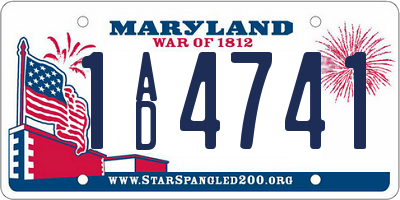 MD license plate 1AD4741