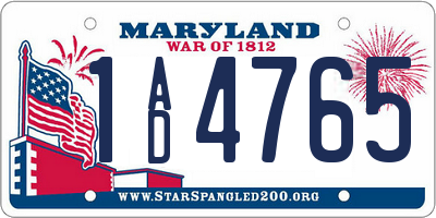 MD license plate 1AD4765
