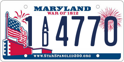 MD license plate 1AD4770