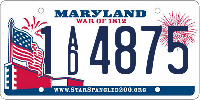 MD license plate 1AD4875