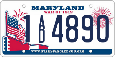 MD license plate 1AD4890