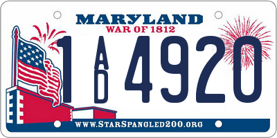 MD license plate 1AD4920