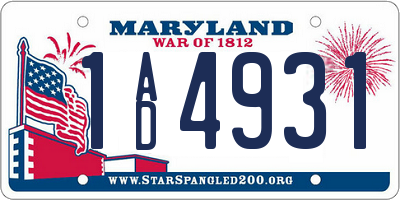MD license plate 1AD4931