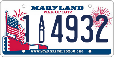MD license plate 1AD4932