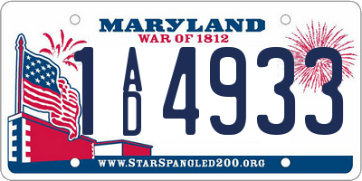 MD license plate 1AD4933