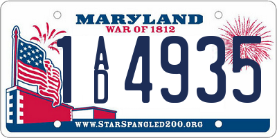 MD license plate 1AD4935