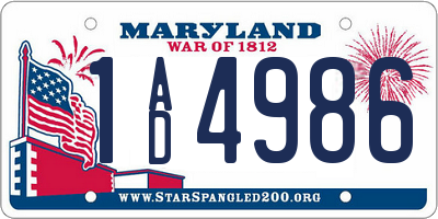 MD license plate 1AD4986