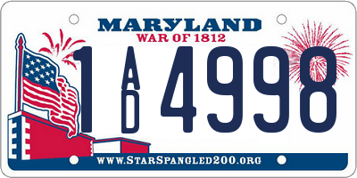 MD license plate 1AD4998