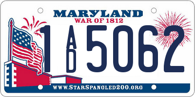 MD license plate 1AD5062