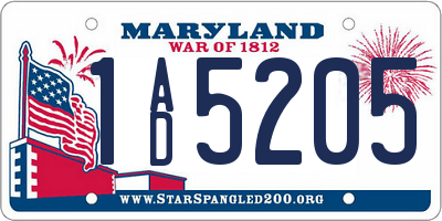 MD license plate 1AD5205