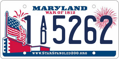 MD license plate 1AD5262