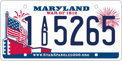 MD license plate 1AD5265