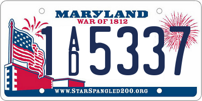 MD license plate 1AD5337