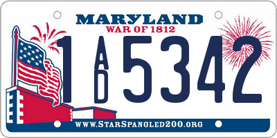 MD license plate 1AD5342
