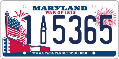 MD license plate 1AD5365