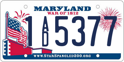 MD license plate 1AD5377