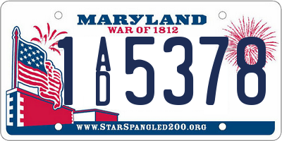 MD license plate 1AD5378