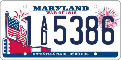 MD license plate 1AD5386
