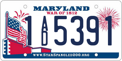 MD license plate 1AD5391