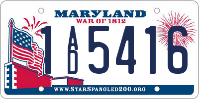 MD license plate 1AD5416