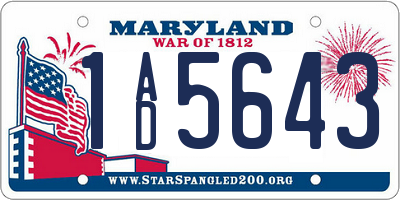 MD license plate 1AD5643