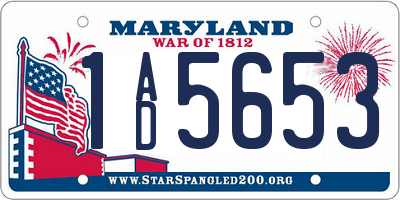 MD license plate 1AD5653