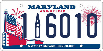 MD license plate 1AD6010