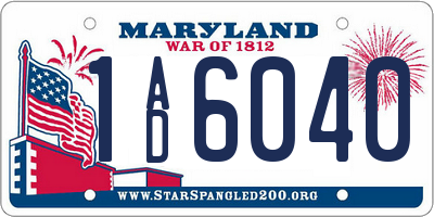 MD license plate 1AD6040