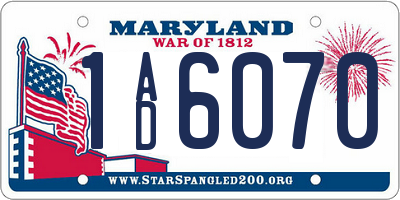 MD license plate 1AD6070