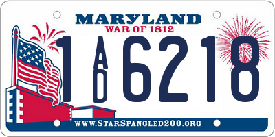 MD license plate 1AD6218