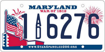 MD license plate 1AD6276