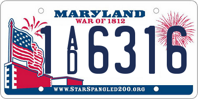 MD license plate 1AD6316
