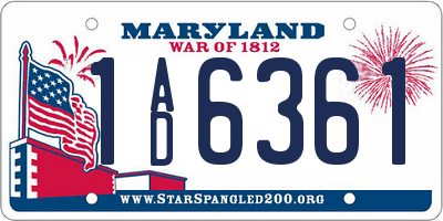 MD license plate 1AD6361